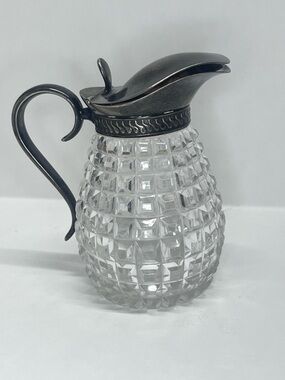 Vintage Diamond Cut Syrup Pitcher Silver Plated Lid
